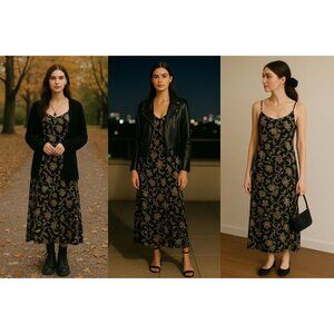 Old Navy Women’s Floral Slip Maxi Dress 14 Whimsygoth Coquette Y2K Night Out